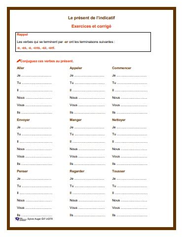 Le Present De L Indicatif Exercices Et Corrige Web