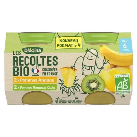 BLEDINA Les récoltes Bio Pomme Ananas Banane 4x130g Achat Vente