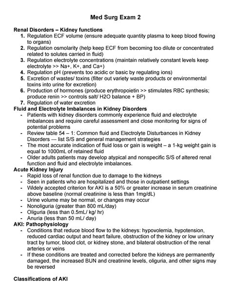 Med Surg Exam Study Guide Med Surg Exam Renal Disorders