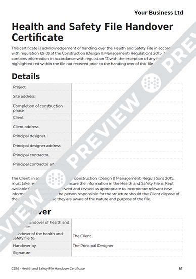 The Health And Safety File Handover Is Shown In This Document Which