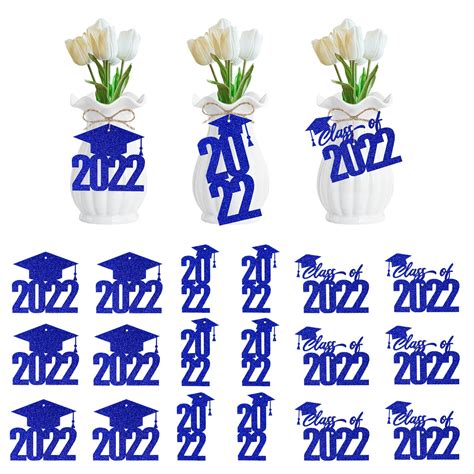 Buy 24pcs Graduation Centerpieces For Tables 2022 Blue Glitter 2022