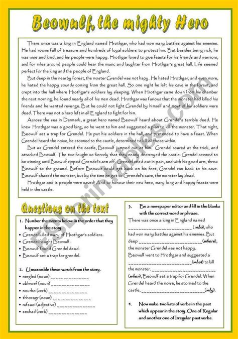 Beowulf The Mighty Hero Esl Worksheet By Coyote Chus Beowulf