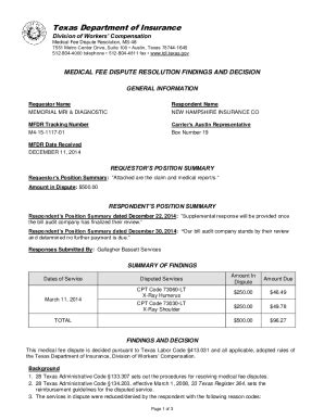 Fillable Online Draft Dwc Form Medical Fee Dispute Resolution