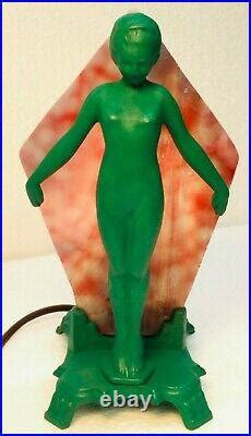 Vintage Art Deco Nuart Silhouette Lamp Nude Dancer Nymph Frankart Verde