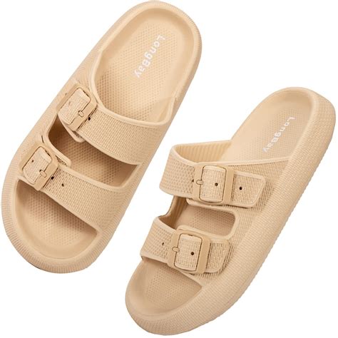 LongBay Women Men Double Buckle Adjustable EVA Slide Slippers Cloud