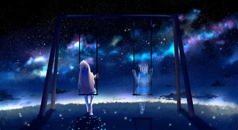 4k Sky Anime Girls Sitting Swings Stars Hd Wallpaper Rare Gallery