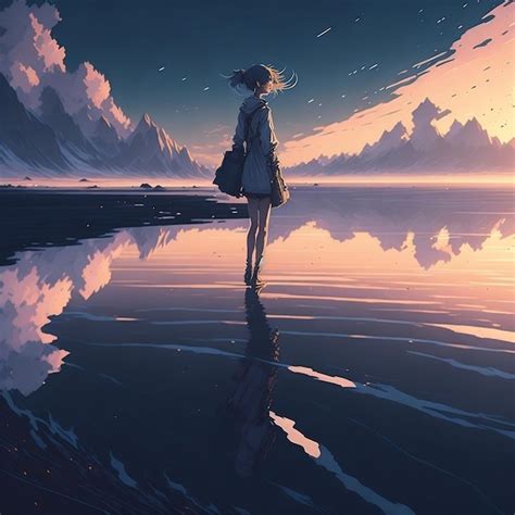 Premium AI Image | Anime girl walking on water