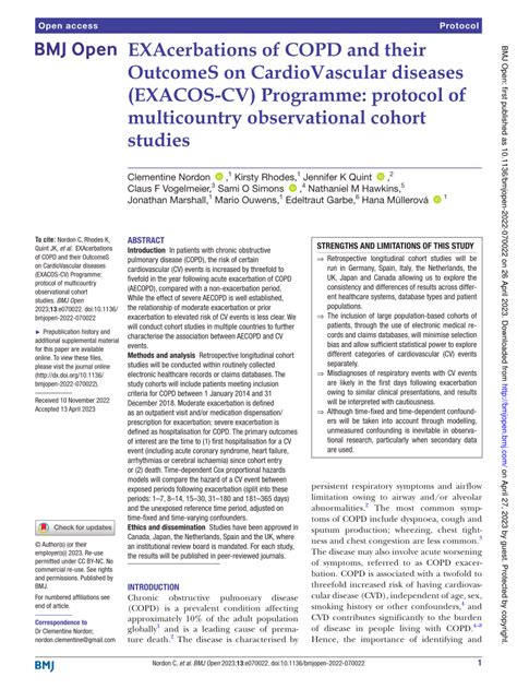 Pdf Exacerbations Of Copd And Their Outcomes On Cardiovascular