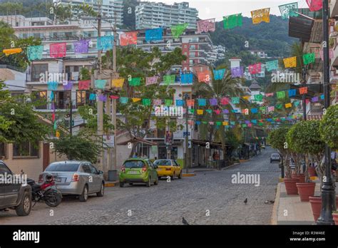 Street scene in the Romantic Zone in Puerto Vallarta, Mexico Stock ...