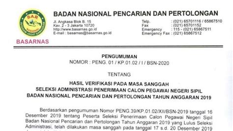 Daftar Peserta CPNS Basarnas 2019 Yang Lolos Tahap Sanggah Cek Namamu