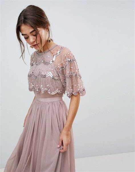 ASOS ASOS DESIGN Scallop Hem Embellished Crop Top Midi Dress Party