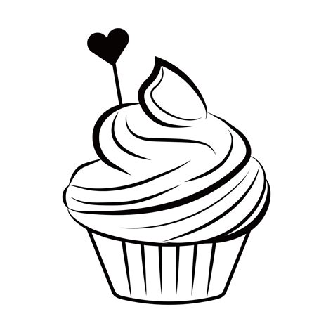 Cupcake silhouette, line art object, advertising clip art isolated on ...