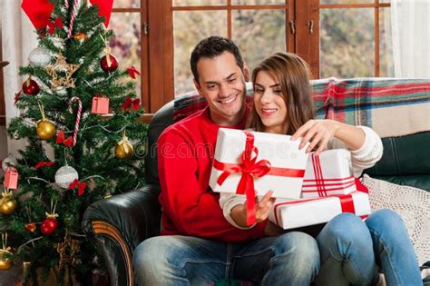 Celebrating Christmas Together Stock Image Image Of Home Couch