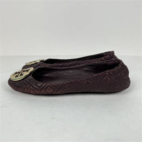 TORY BURCH Burgundy Quilted Minnie Ballerina Flats Sh Gem