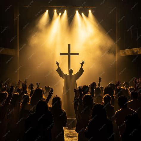 christian worship service  people raising hands  church singing