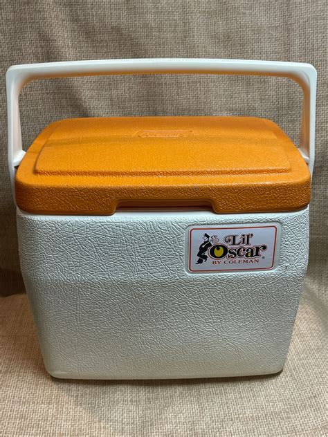 Vintage Coleman Liloscar Coolerwhite Cooler And Orange Lidoscar