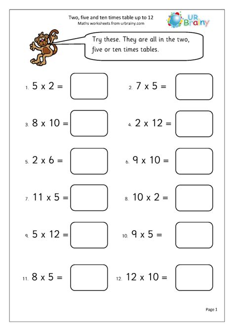 2 5 10 Times Tables Worksheets Time Worksheets