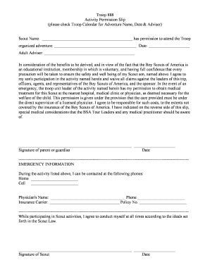 Fillable Online Troop 888 Activity Permission Slip Please Check Troop