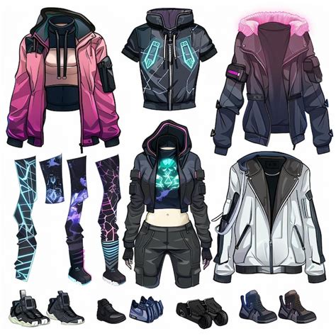 Pieces of cyberpunk clothing separated on a white bac | Premium AI ...