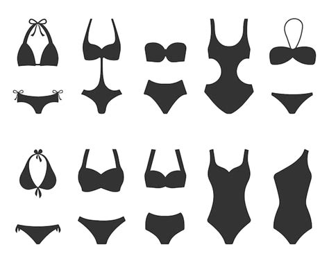 Bikini Kollektion Damen Bademode Silhouetten Auf Wei Em Hintergrund