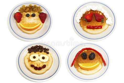 Children's Breakfast Pancakes Smiling Face Of The Stock Photo - Image ...