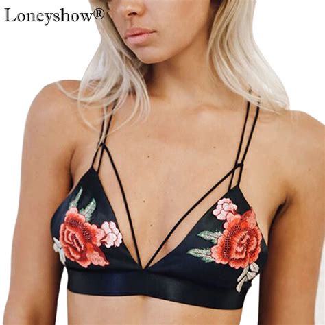 Sexy Black Push Up Bra Women Lingerie Embroidery Strappy Bra Deep V Wirefree Bralette Top