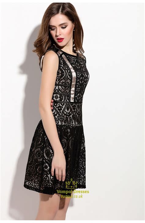 Black Sleeveless Lace Overlay Short Cocktail Dress Vampal Dresses