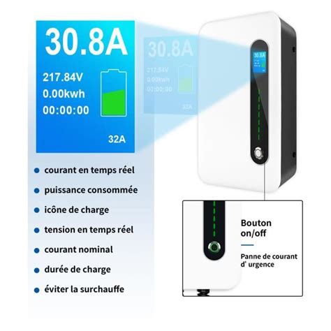 Morec 7kw 32A Monophasé VE Wallbox Borne de Recharge avec Type 2 Câble