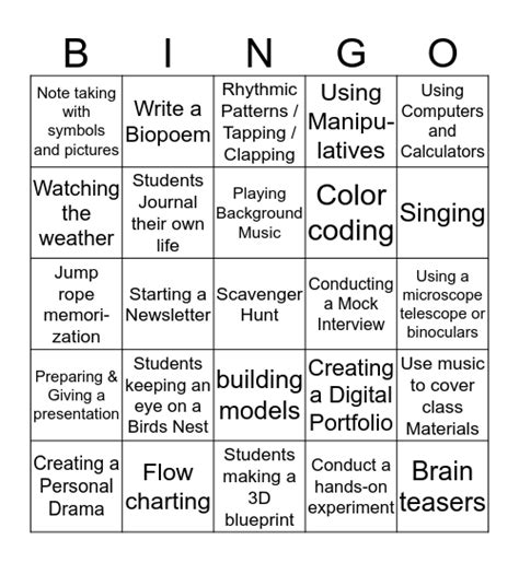 Multiple Intelligences Bingo Card