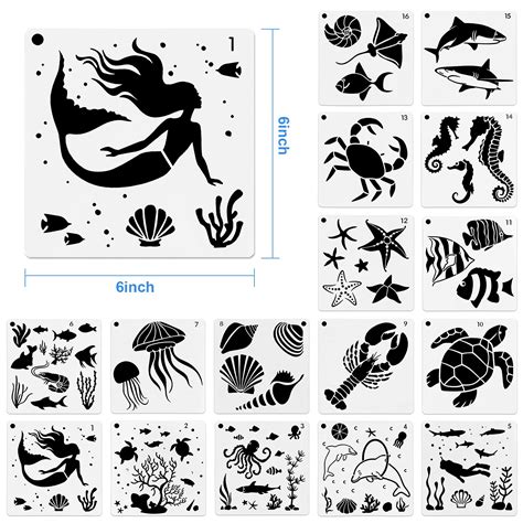 Buy 16 Pack (6x6Inch) Reusable Ocean Creatures Stencil Sea Animal ...