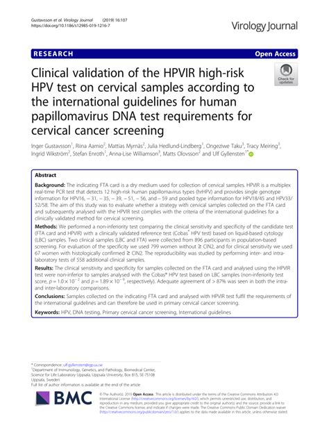 Pdf Clinical Validation Of The Hpvir High Risk Hpv Test On Cervical