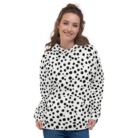 Dalmatian Dots Hoodie Black And White Fleece Lined Hoodie Buffalo