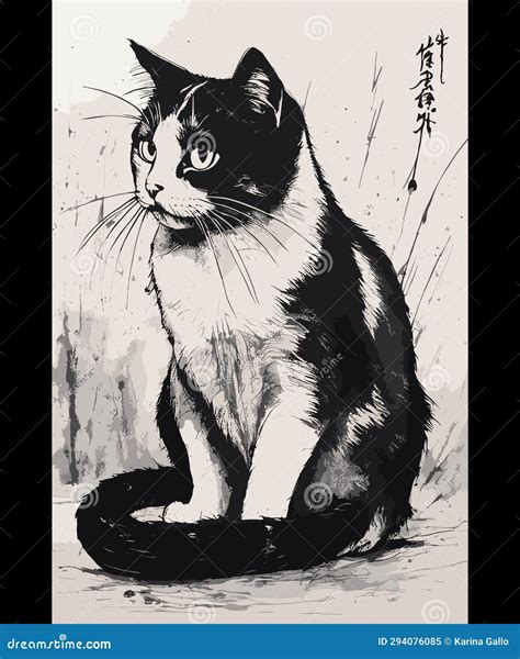 Graceful Bicolor Cat stock illustration. Illustration of striking