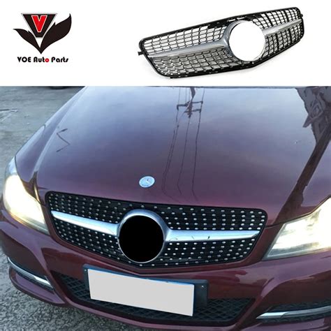 W204 Diamond Style Black Silver Front Racing Grill Grille For Mercedes