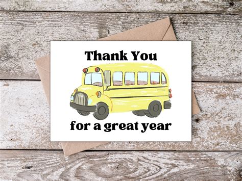 Printable Bus Driver Thank You Card Thank You For A Great Year For