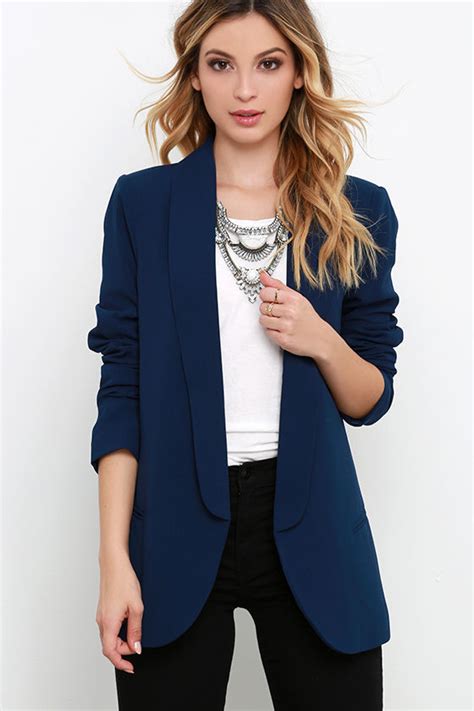 Navy Blue Blazer Long Sleeve Top Jacket 64 00 Lulus