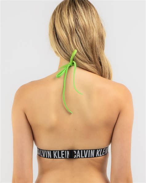 Shop Calvin Klein Fixed Triangle Bikini Top In Ultra Green Fast