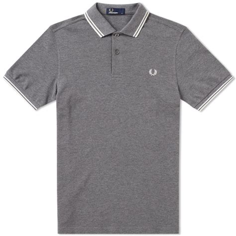 Fred Perry Slim Fit Twin Tipped Polo Grey Marl And Snow White End