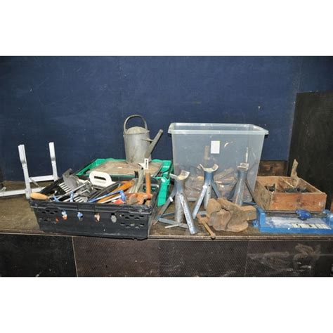 Three Trays Containing Tools Including An Untested Wickes Tile Cutter