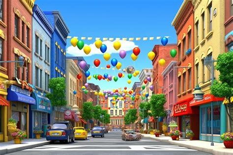 Premium AI Image | Cartoon City Street Metropolis 3D Animation Style for Kids