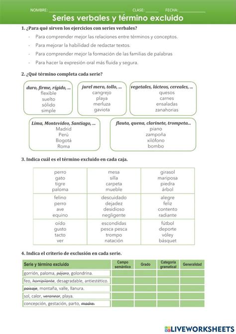 Series Verbales Y T Rmino Excluido Interactive Worksheet Verbal