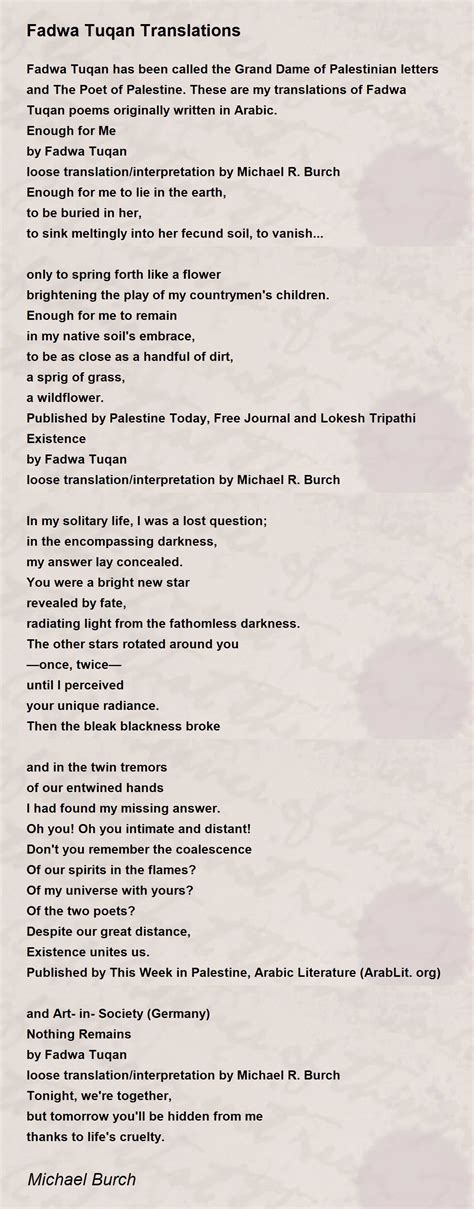 Fadwa Tuqan Translations - Fadwa Tuqan Translations Poem by Michael Burch