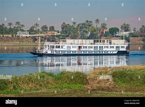 Large Luxury Traditional Egyptian Dahabeya River Cruise Boat Sailing On