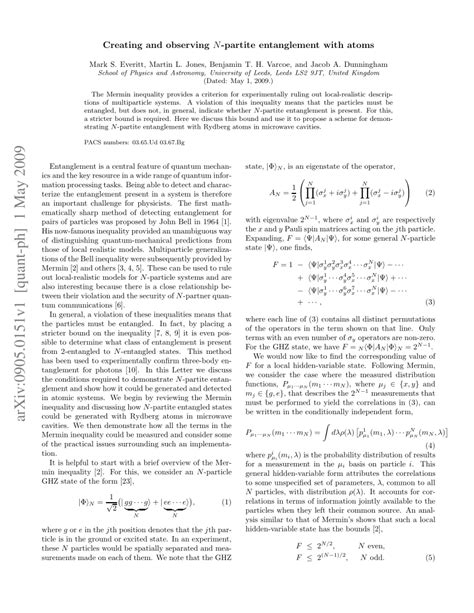 Pdf Creating And Observing N Partite Entanglement With Atoms