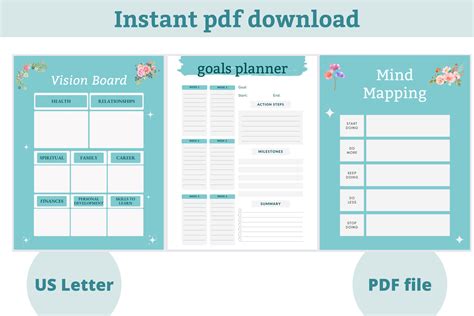 Printable Vision Board Template Goals Planner Template Mind Mapping Instant Printable Pdf ...