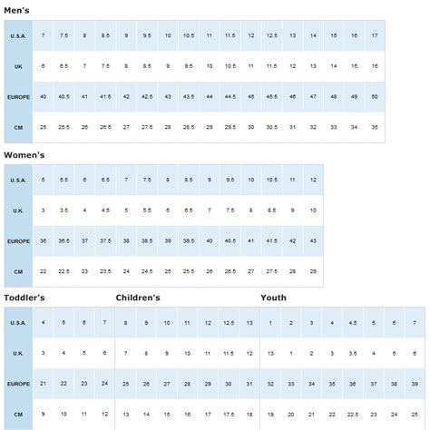 Columbia Shoe Size Chart