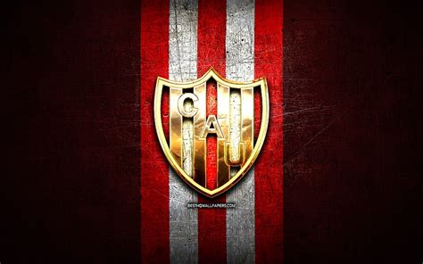 Union Fc Golden Logo Argentine Primera Division Red Metal Background