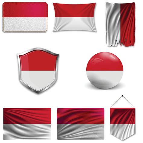 Set Of The National Flag Of Indonesia And Monaco In Different Designs