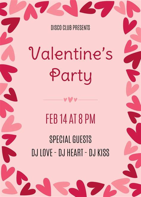 Valentine S Day Party Invitation With Hearts Frame Template For Poster