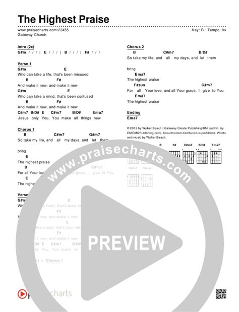 The Highest Praise Chords Gateway Devotions Praisecharts